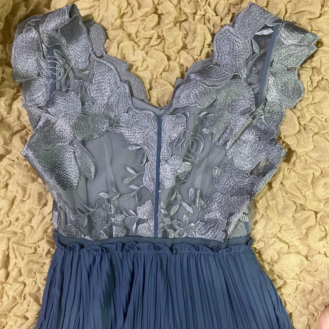 【美品】FRAY I.D エンブロイダリーシフォンコンビドレス　結婚式　水色