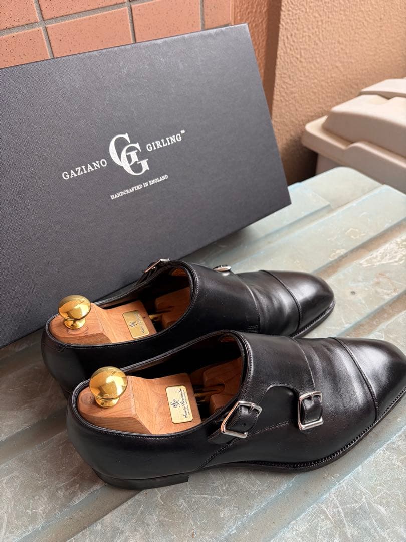 GAZIANO & GIRLING ブラック ダブルモンクシューズ
