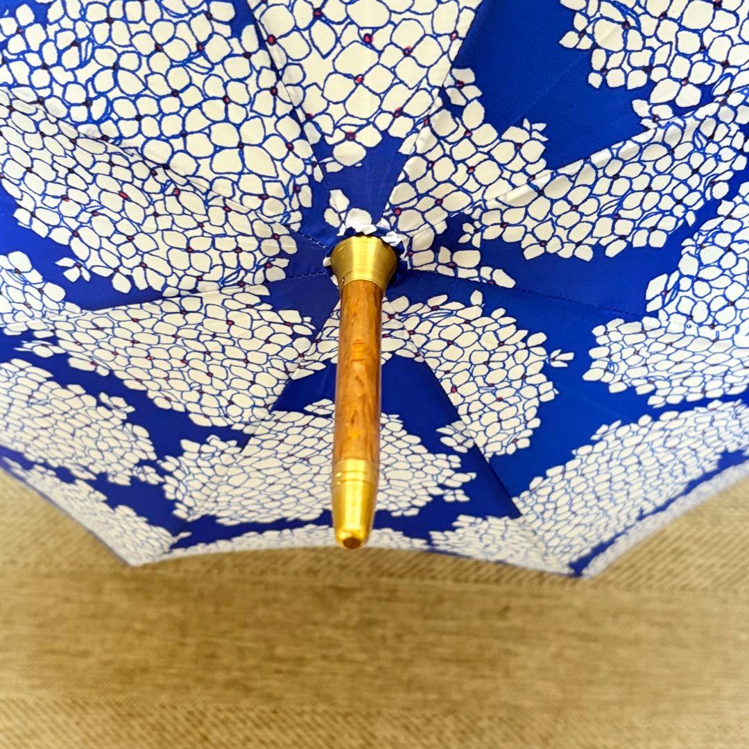 美品　イイダ傘店　日傘　長傘　ブルー