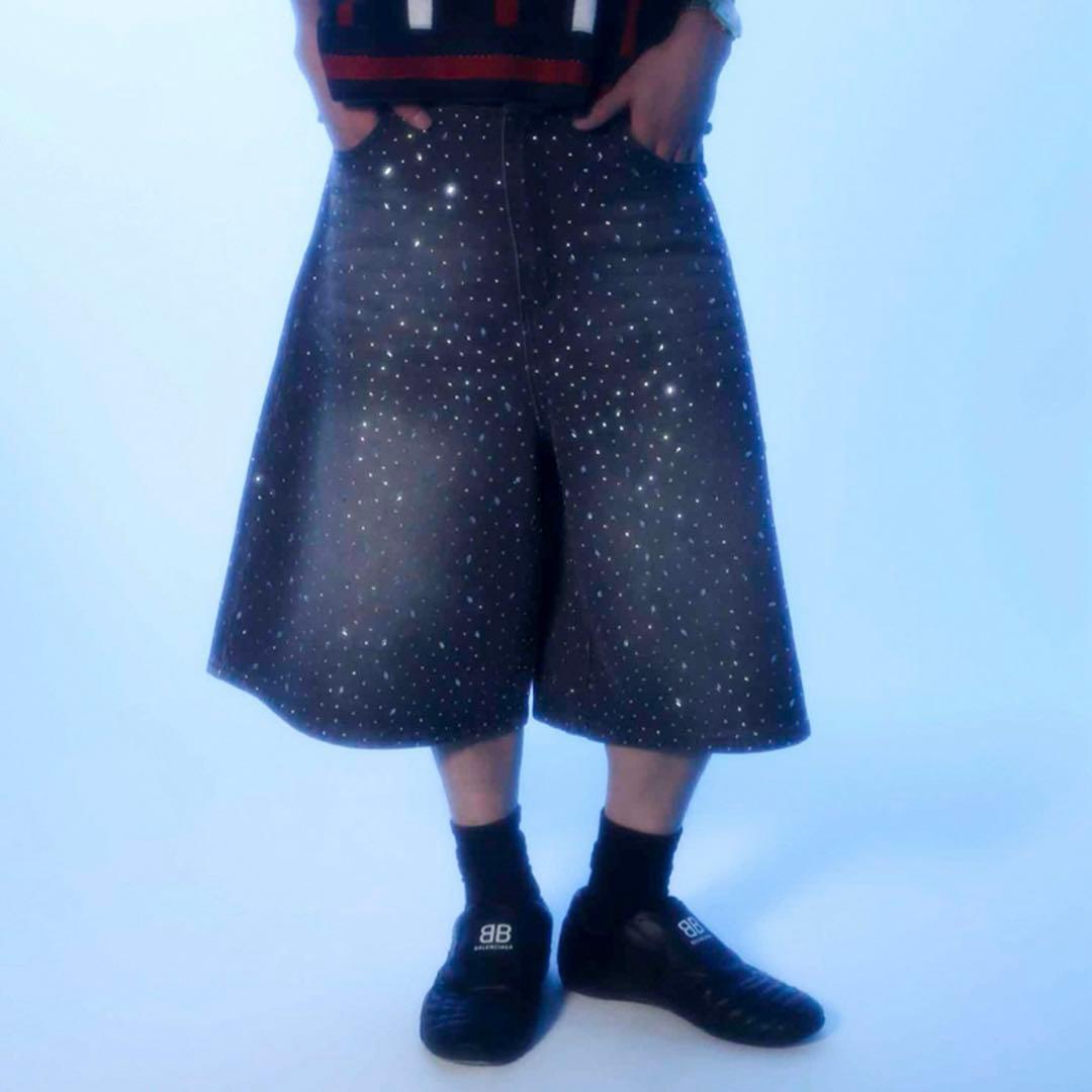 a2o クリスタルストーンデニムショーツ ブラック