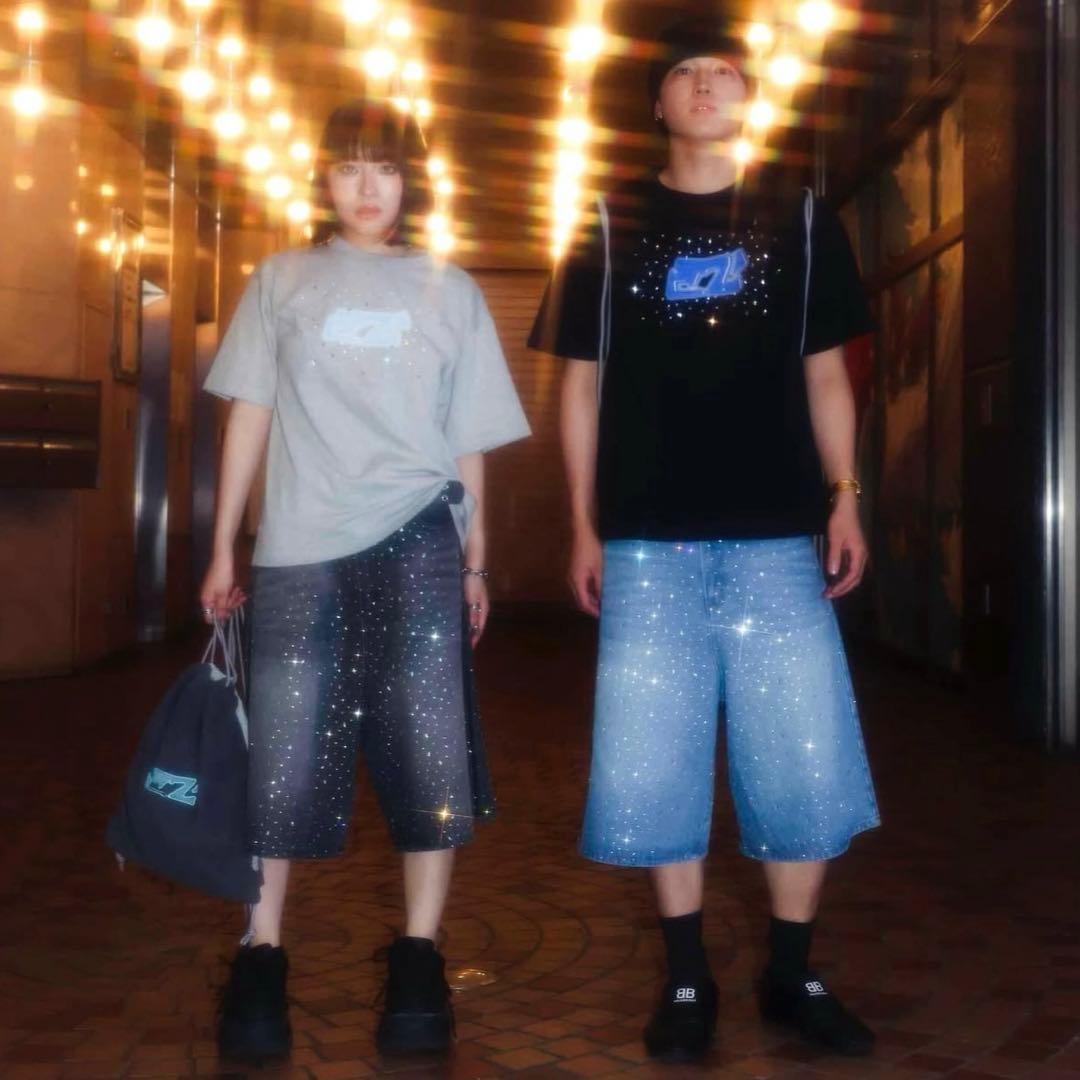 a2o クリスタルストーンデニムショーツ ブラック