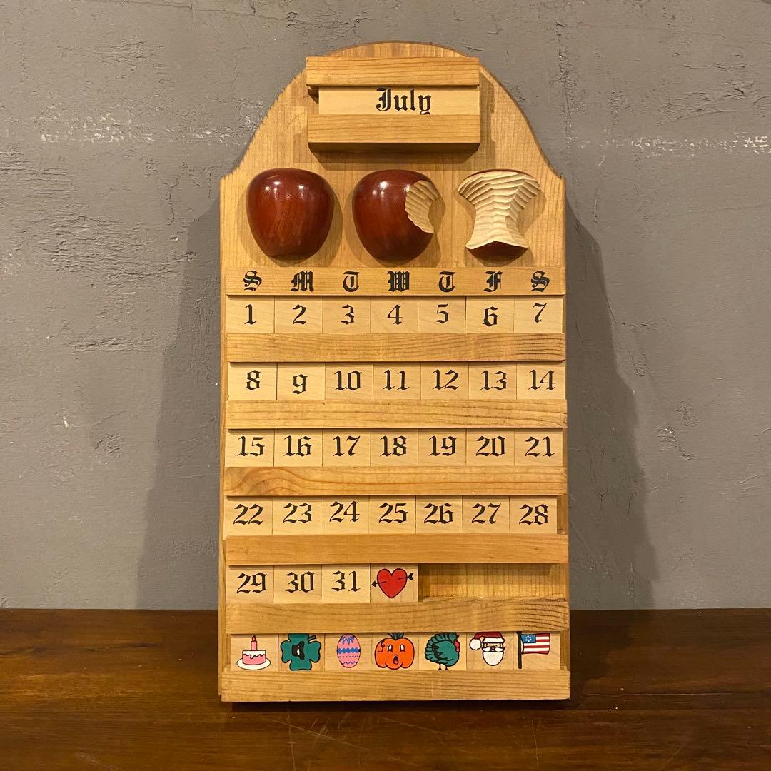 90s USA製 ヴィンテージ万年カレンダー りんご 稀少 木製