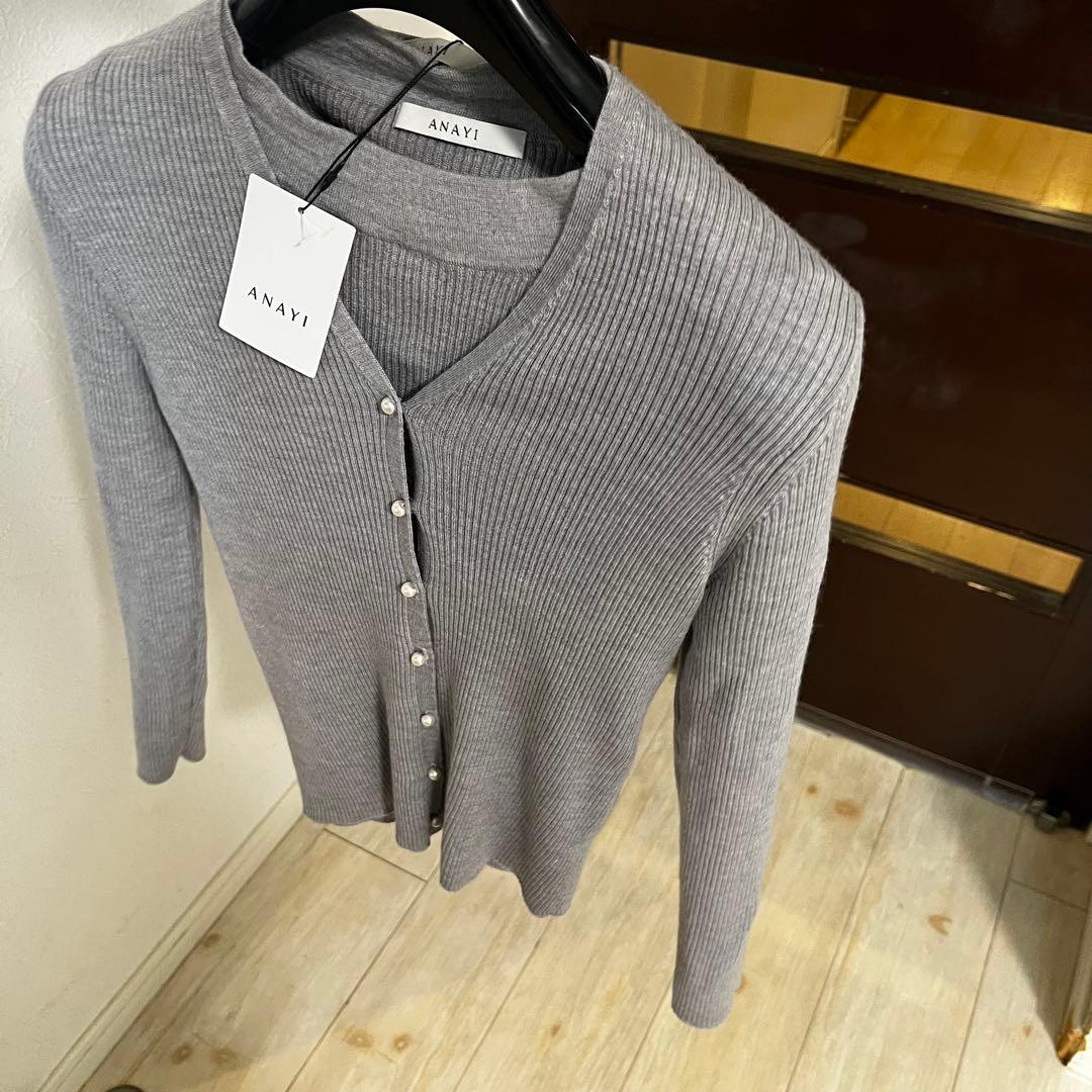 新品☆ ANAYI パール釦リブニット　セットアップ/セオリー、23区、ロペ