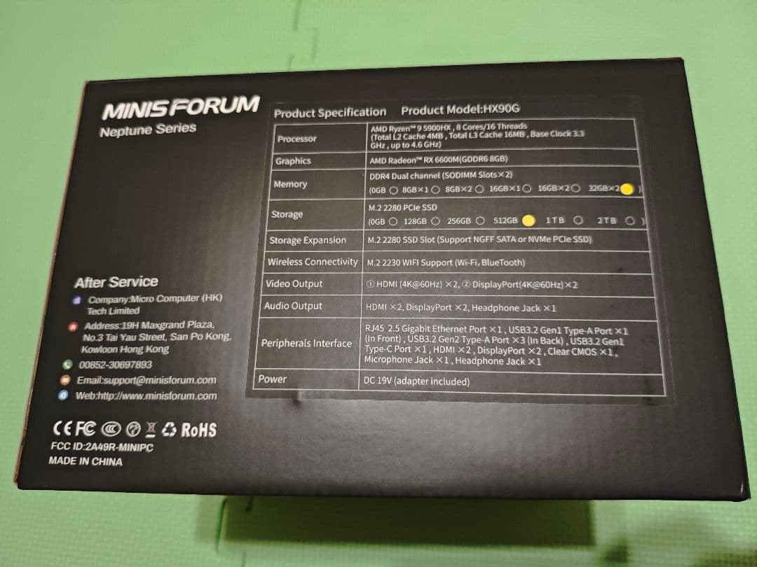 ゲーミングミニPC Minisforum HX90G 64GB/512GB