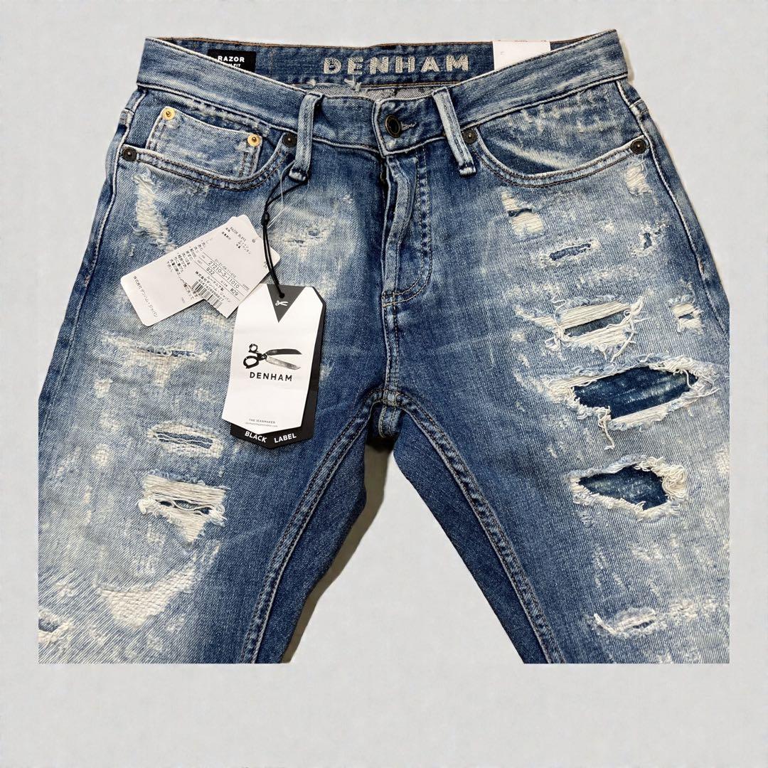 新品 DENHAM デンハム RAZORデストロイダメージスキニージョガーデニム