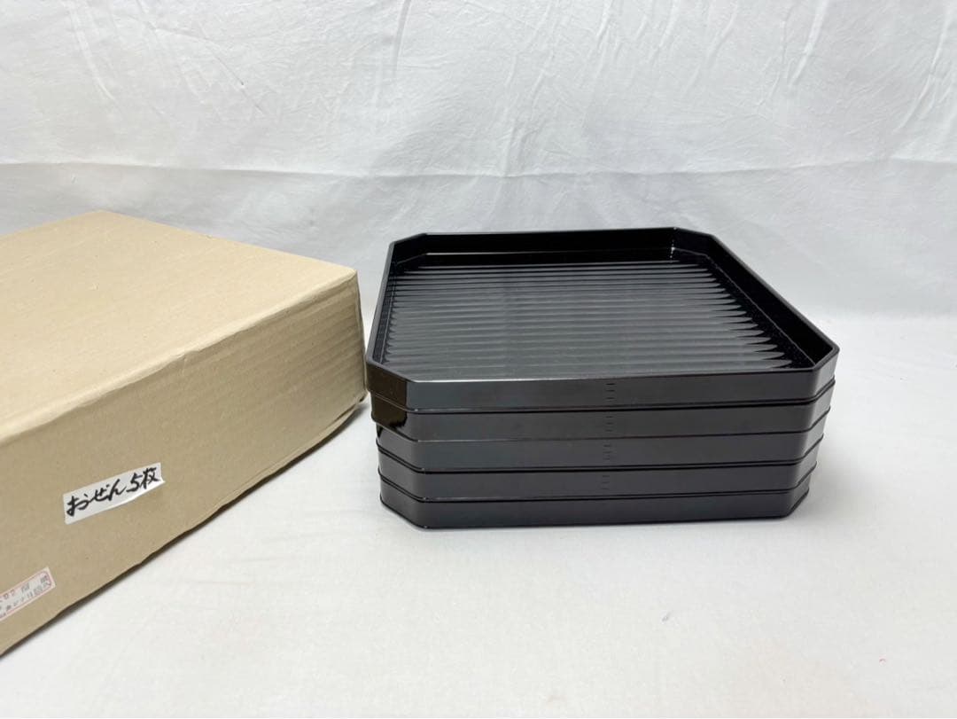 ほぼ未使用 懐石道具 溜塗 カンナ目 会席膳5客揃 元箱