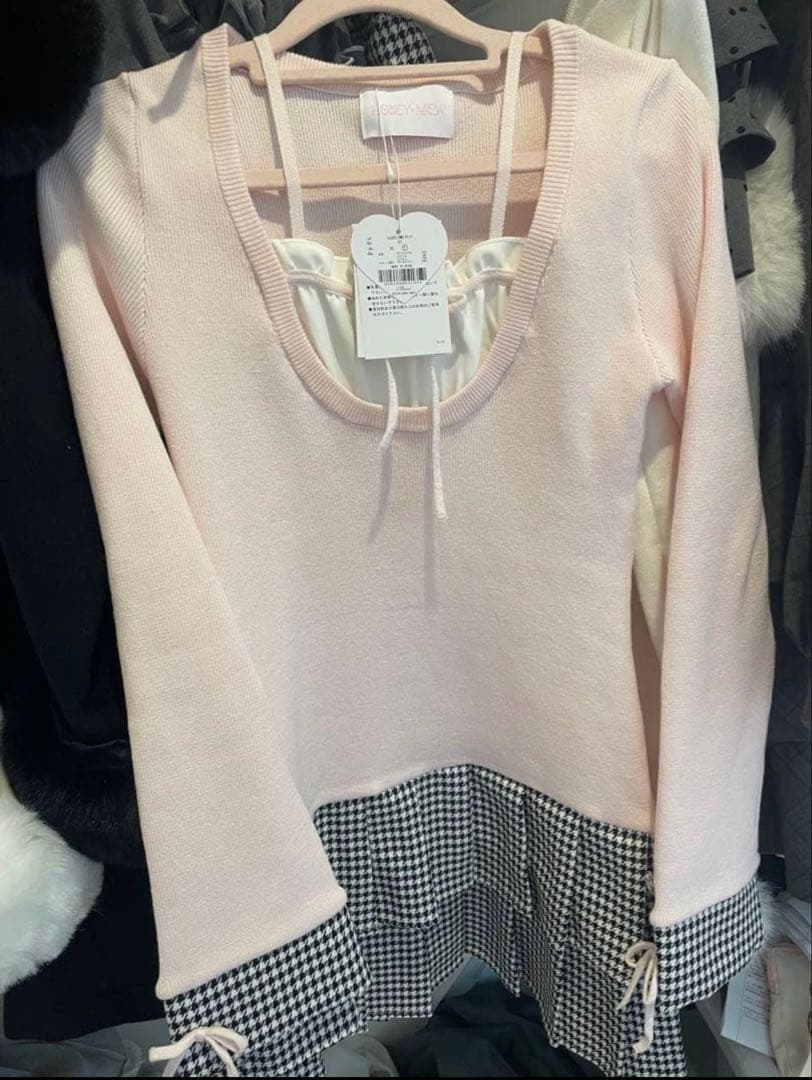 honey mew ハニーミュウ 千鳥プリーツドッキングワンピース