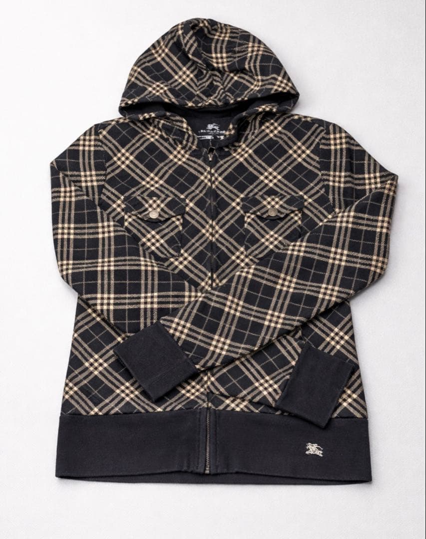 バーバリー ブルーレーベル チェック柄 ジップパーカー 38