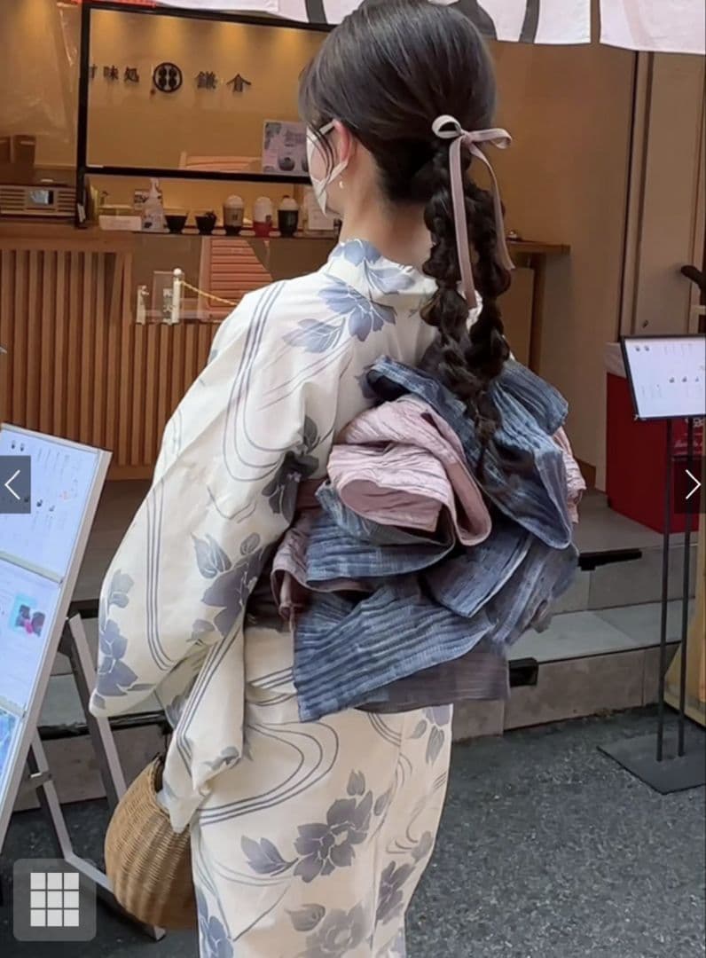 ③新品☆GRL☆グレイル☆ぼかし花柄☆浴衣☆ラメ☆シアー☆しわ☆兵児帯☆セット