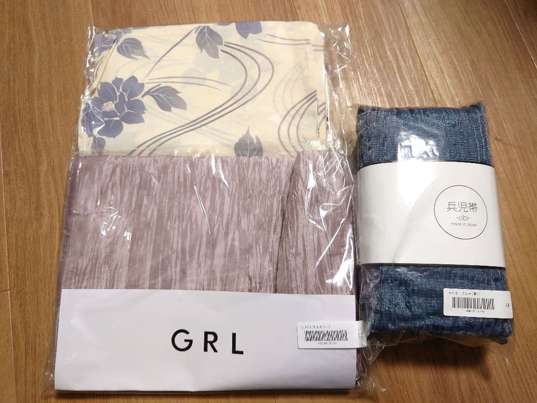 ③新品☆GRL☆グレイル☆ぼかし花柄☆浴衣☆ラメ☆シアー☆しわ☆兵児帯☆セット