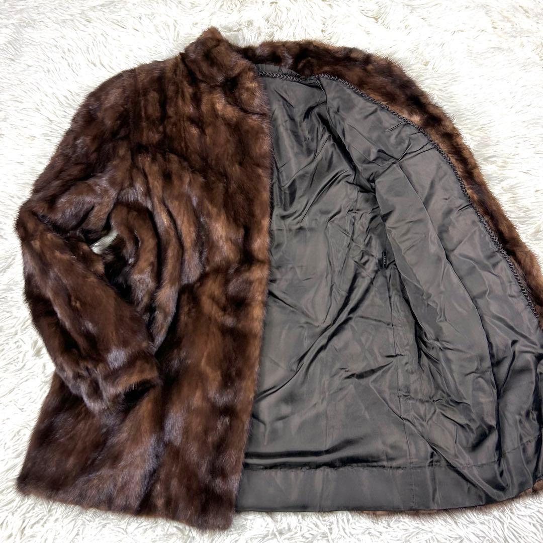 デミバフミンク 毛皮コート ブラウン ヴィンテージ 絞り袖 ミドル丈 11号