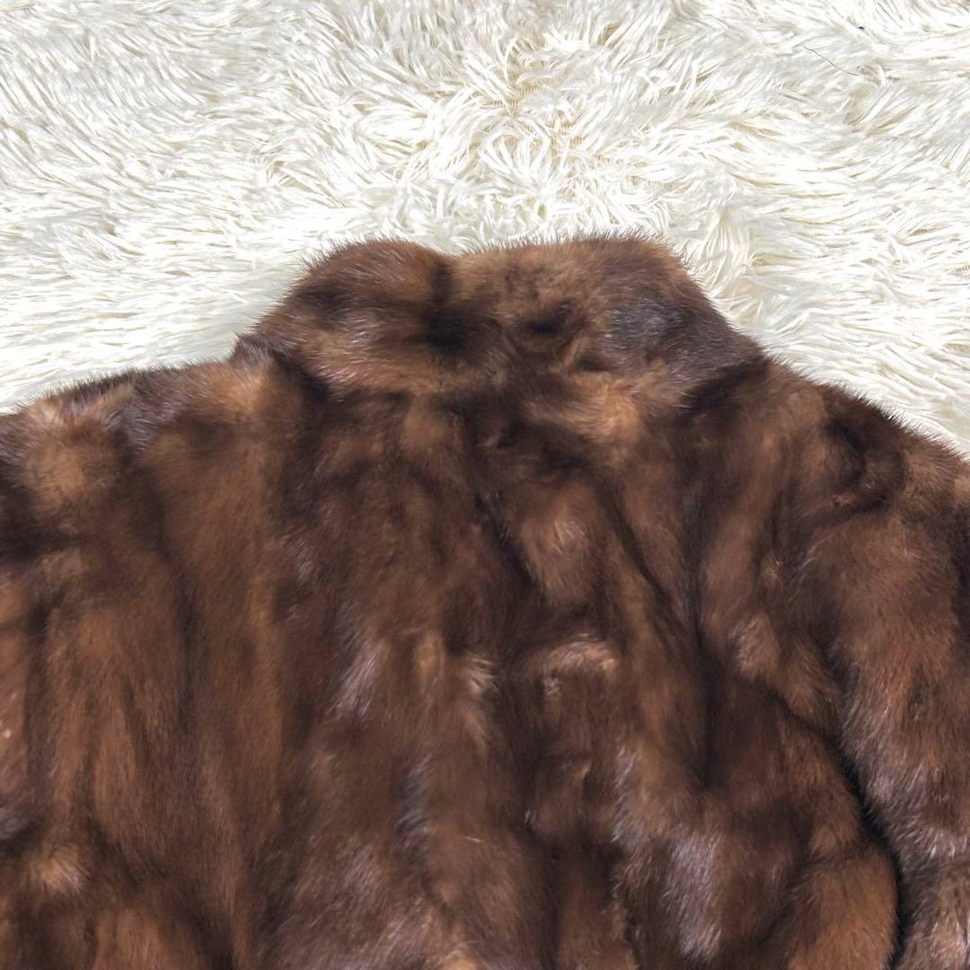 デミバフミンク 毛皮コート ブラウン ヴィンテージ 絞り袖 ミドル丈 11号