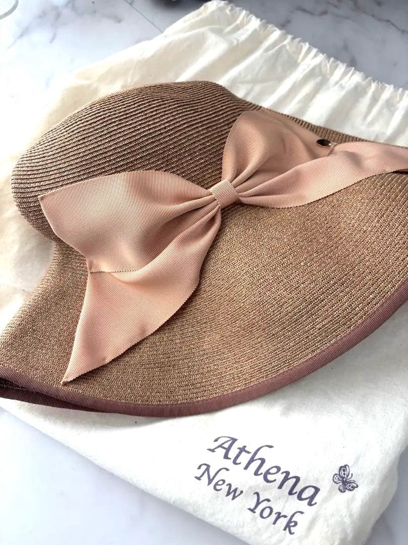 新品　Athena New York リボン付き 麦わら帽子