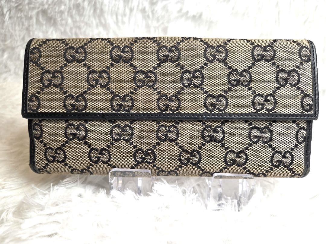 【美品】GUCCI　長財布　GGキャンバス　ベルト　プレート