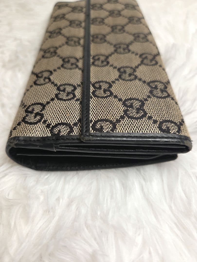 【美品】GUCCI　長財布　GGキャンバス　ベルト　プレート