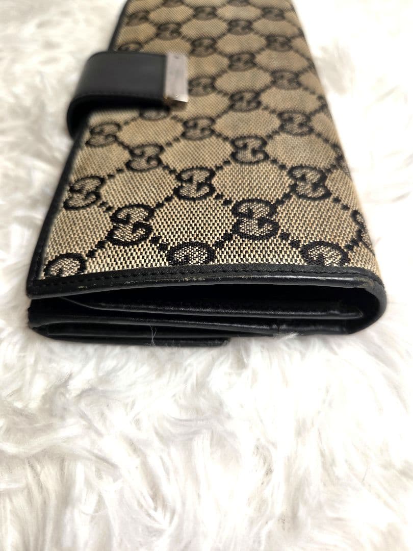 【美品】GUCCI　長財布　GGキャンバス　ベルト　プレート