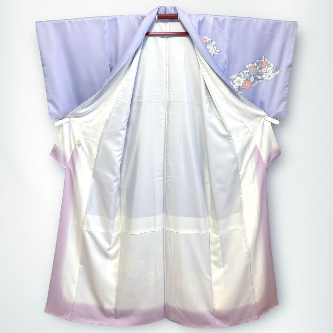 【美品✨】東レシルック　さんび　洗える着物　付け下げ　藤色　辻が花　手縫い　P2