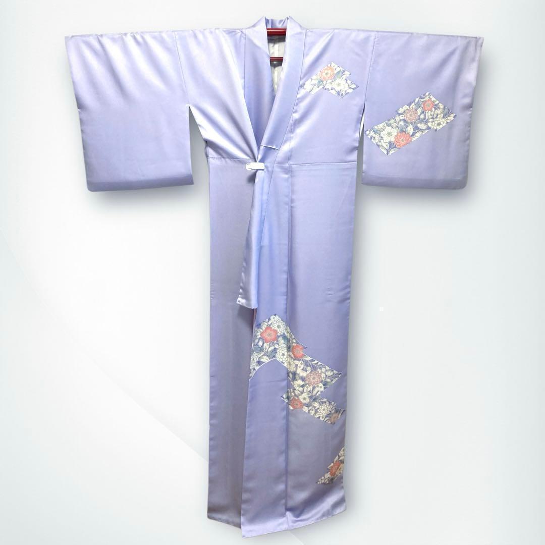【美品✨】東レシルック　さんび　洗える着物　付け下げ　藤色　辻が花　手縫い　P2