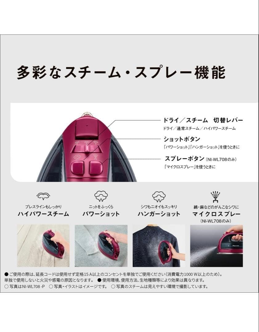 511214 パナソニック コードレススチーム WヘッドアイロンNI-WL708