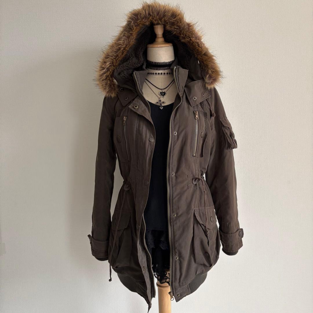 ✨本日限定セール✨平成ギャル y2k グランジ ファー付きモッズコート ギミック