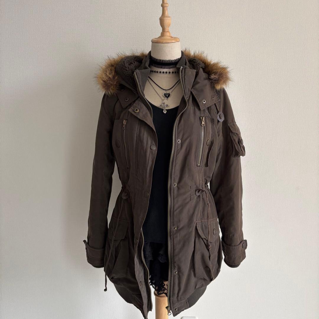 ✨本日限定セール✨平成ギャル y2k グランジ ファー付きモッズコート ギミック