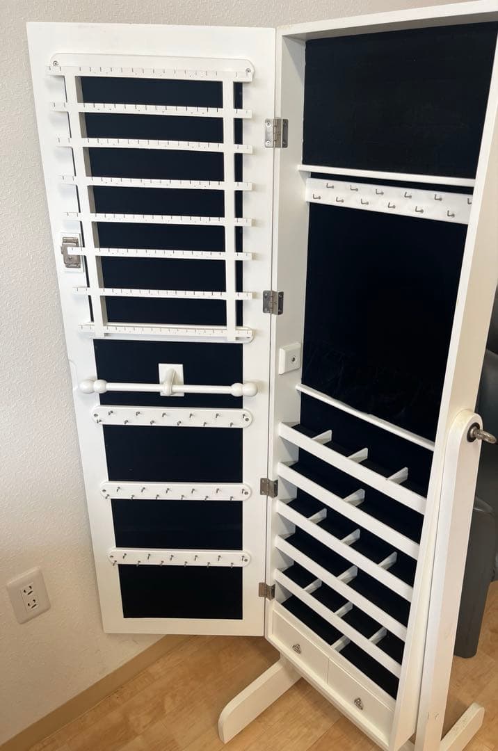 全身鏡 全身ミラー アクセサリーケース アクセサリー収納 ホワイト家具 姿見