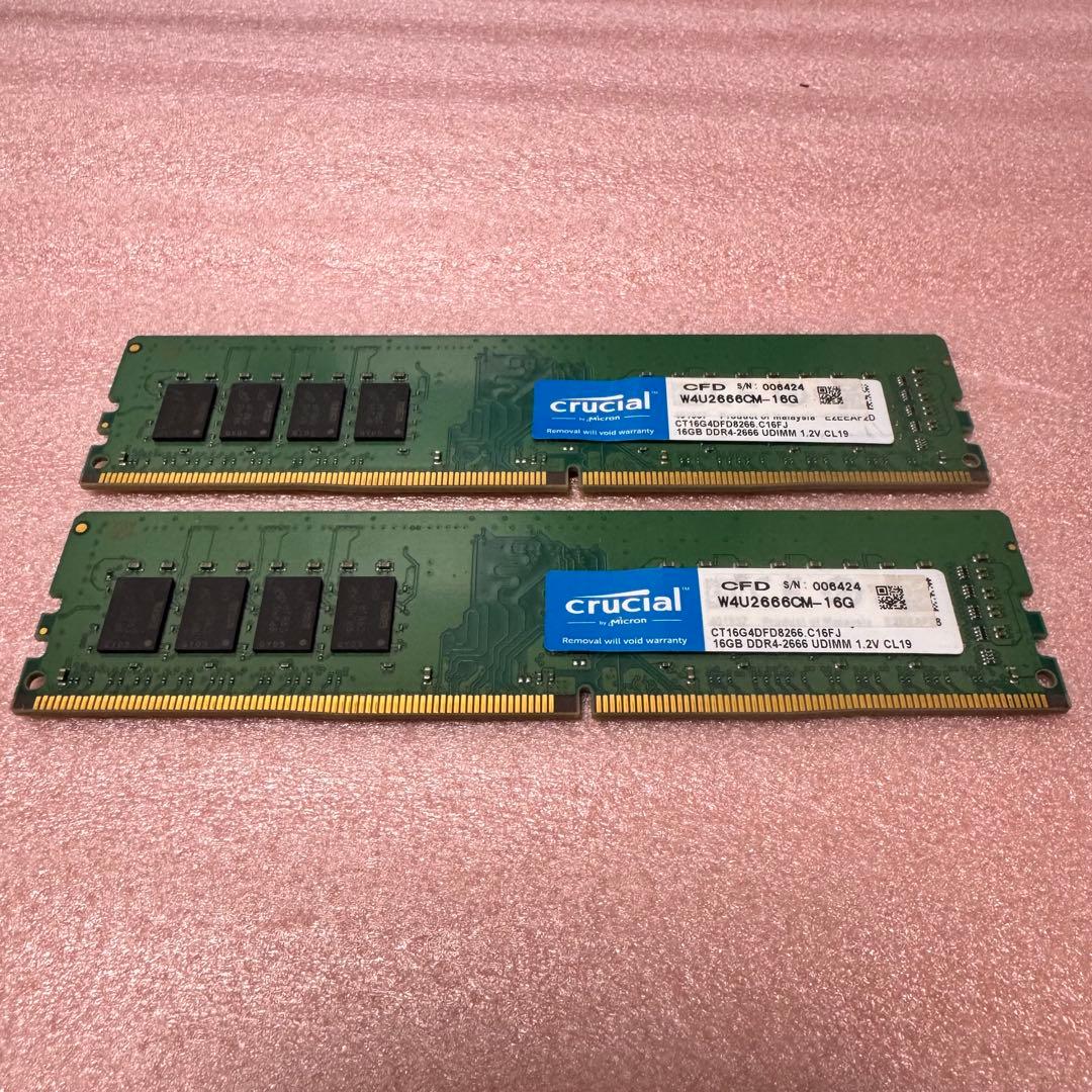 crucial 16GBx2枚 32GB DDR4 メモリ W4U2666CM