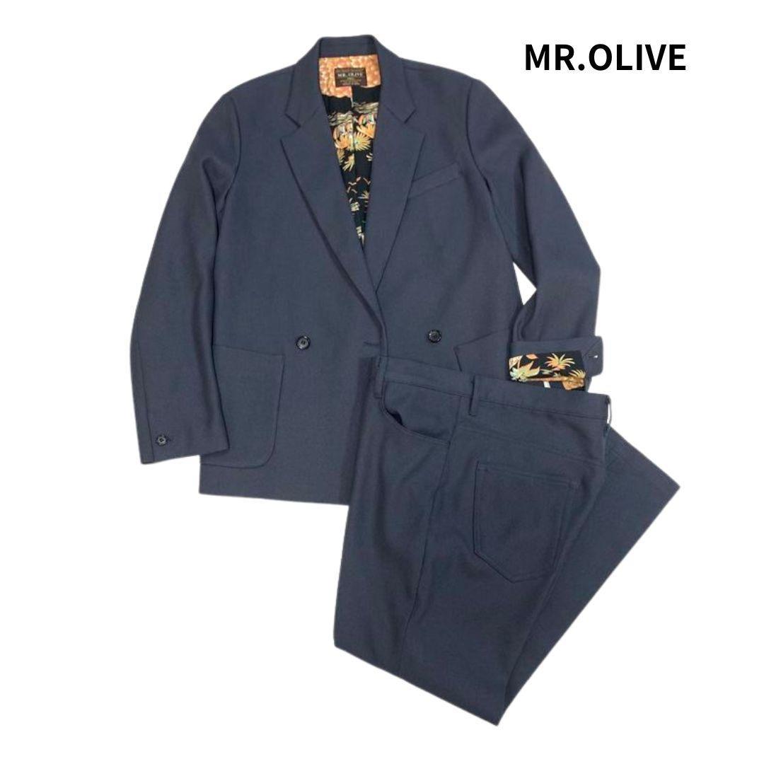 MR.OLIVE レトロポリエステル ダブル ジャケット スタプレパンツ 上下