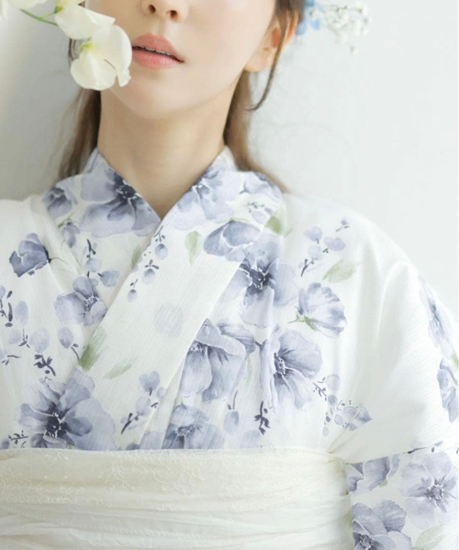 【新品未使用】Dita ディータ 水彩の雪月花(涼) 浴衣5点セット 水色 紫