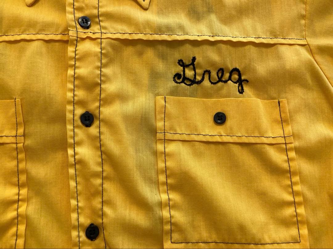 70s Hilton ボーリングシャツ　チェーン刺繍(チェーンステッチ) 黄色