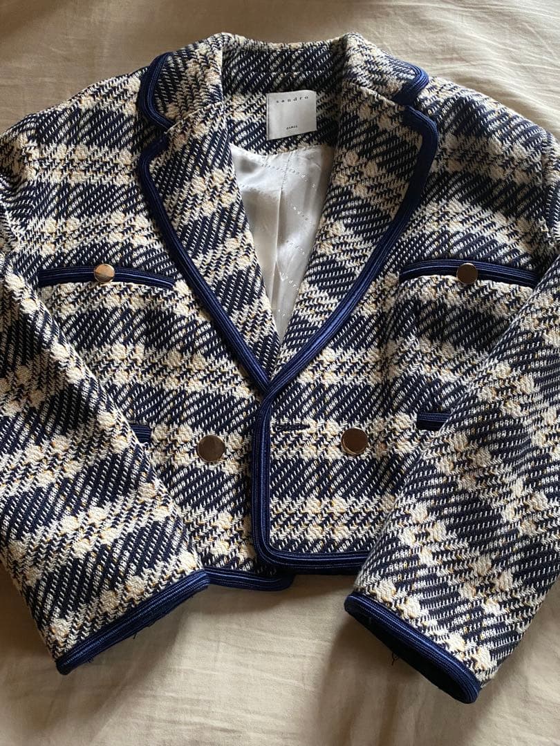 Sandro Paris チェック柄ツイードジャケット
