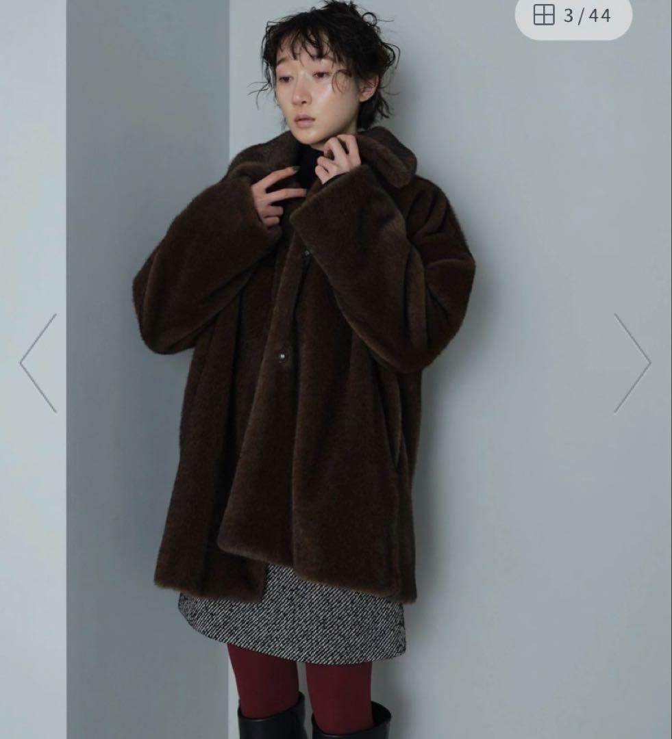 <EMMEL REFINES>フェイクファー ミディアム コート ダークブラウン