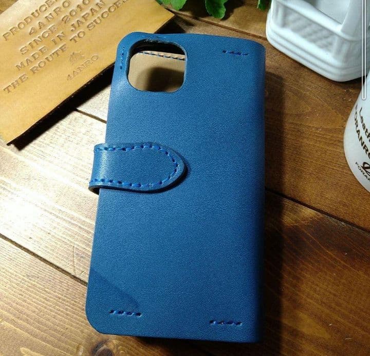 各機種対応■国内最高峰栃木レザーブルー■スマホレザーケース■コンチョマグネット式