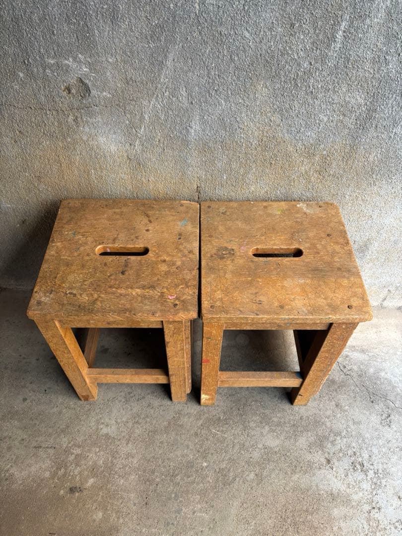 図工椅子　角椅子　角スツール　昭和レトロ　ビンテージ　2個セット