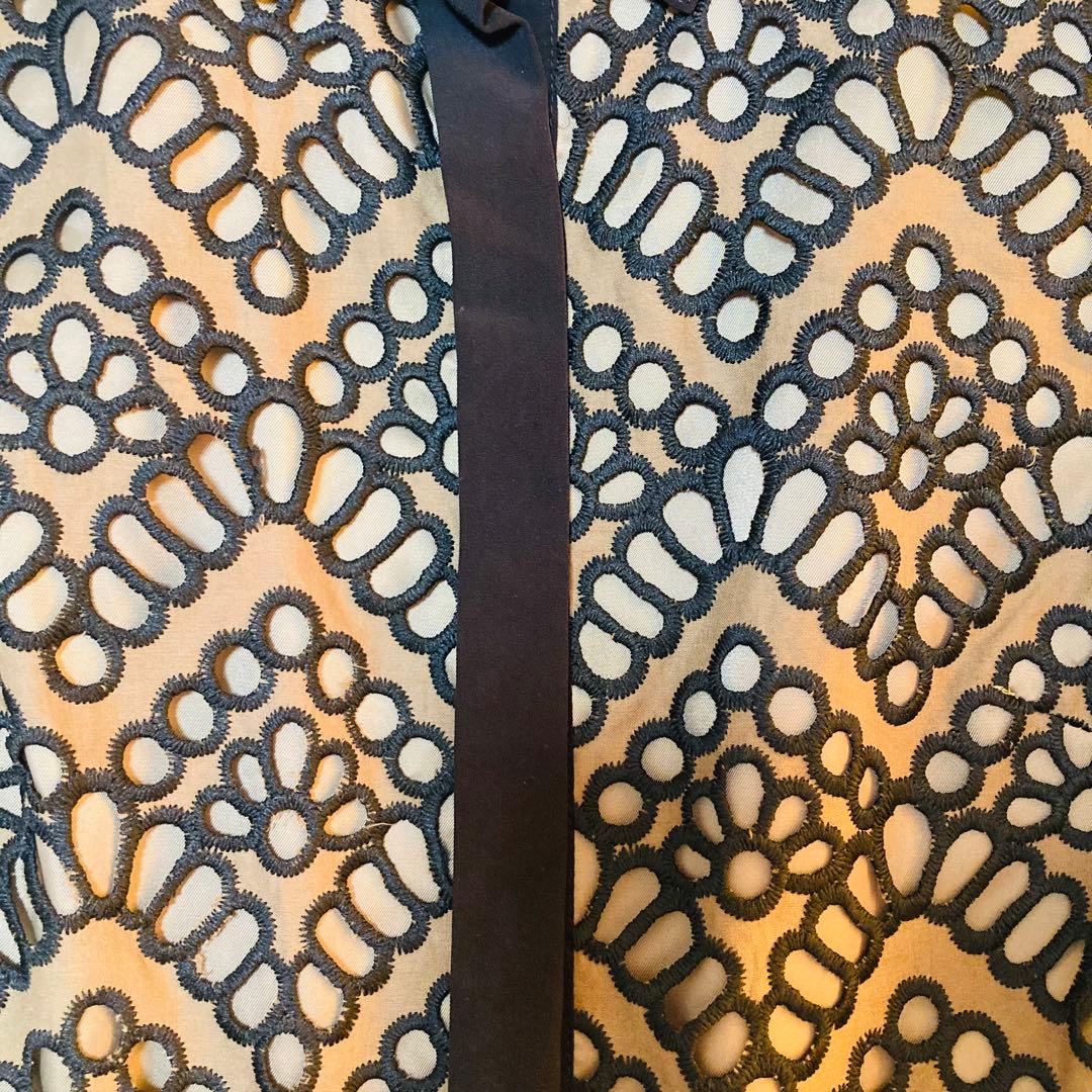 美品 ダイアグラム Aライン 総柄 刺繍 ベルト ノースリーブ ワンピース 36