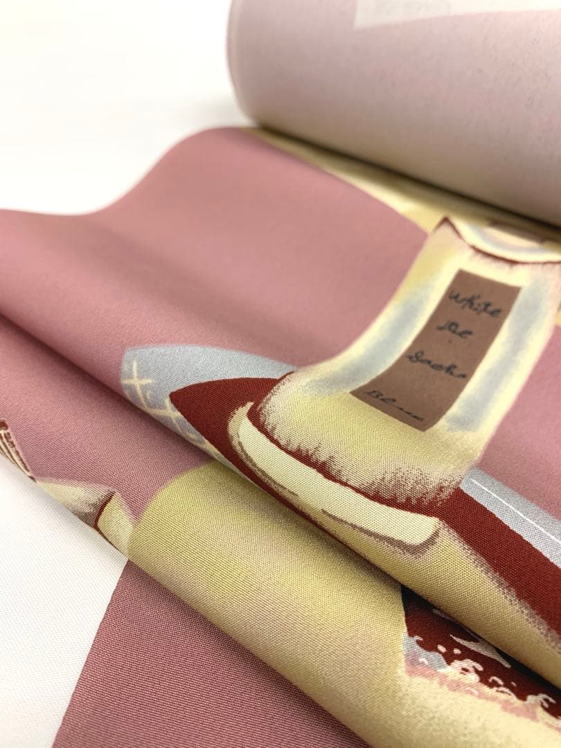 長襦袢 れとろもだん 港風景に酒瓶 洒落襦袢 蘇芳香色 正絹 反物