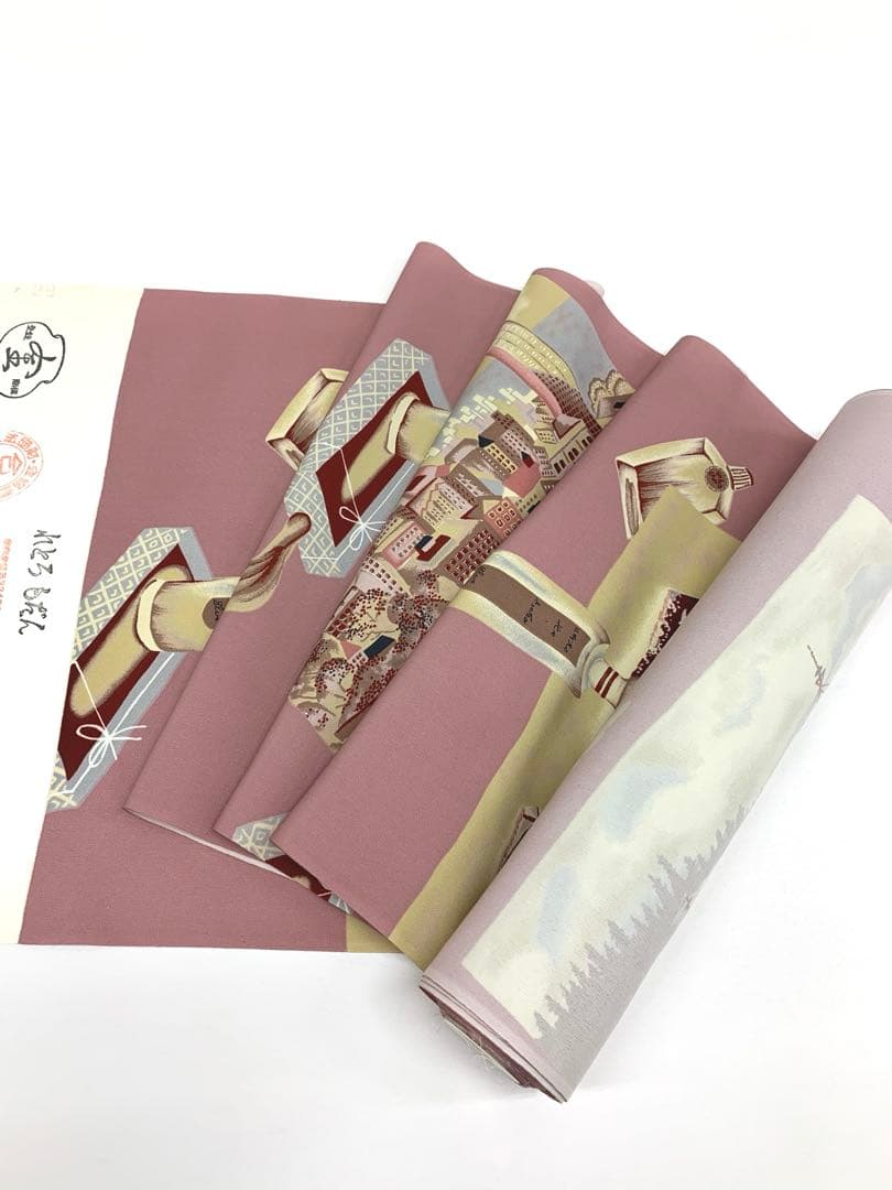 長襦袢 れとろもだん 港風景に酒瓶 洒落襦袢 蘇芳香色 正絹 反物