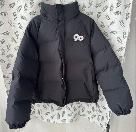 9090 90 Logo Rich Puffer Jacket 黒 ブラック L