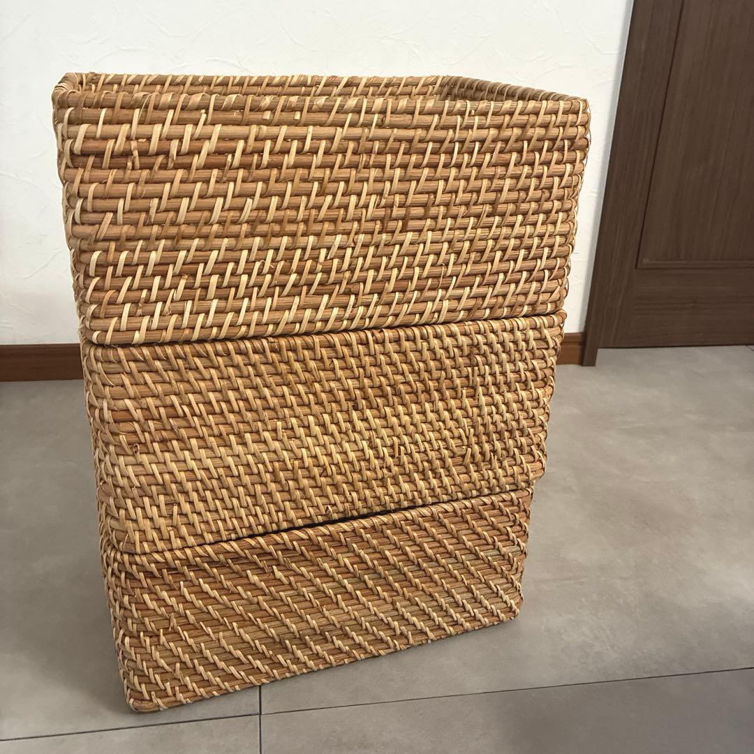 無印良品 まとめ売り 重なるラタン長方形バスケット 4個セット