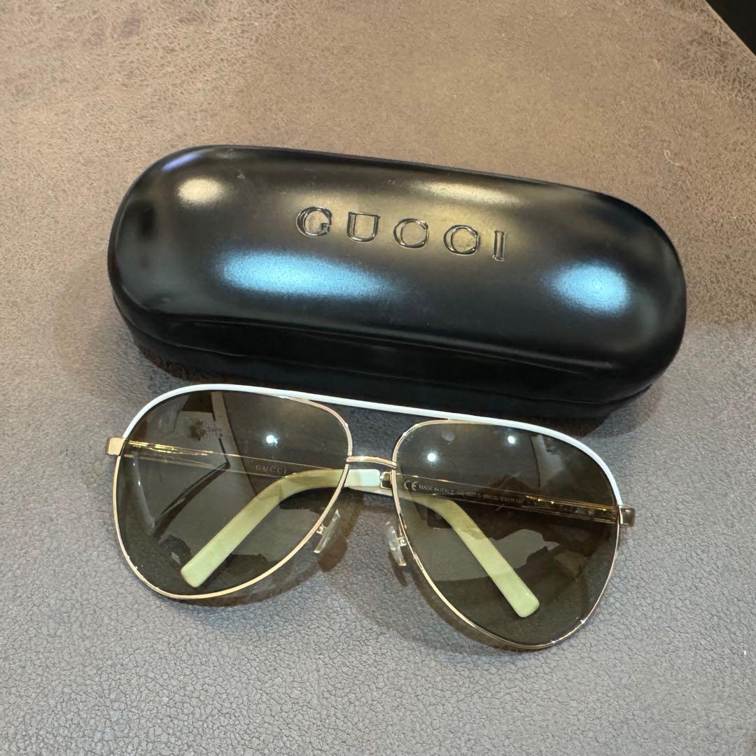 GUCCI グッチ サングラス ホワイト ゴールド ブラウン イタリア製
