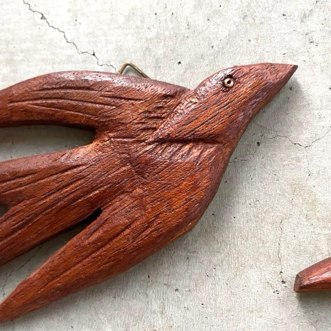 北欧ヴィンテージ 木製　ツバメの壁掛け　2つ