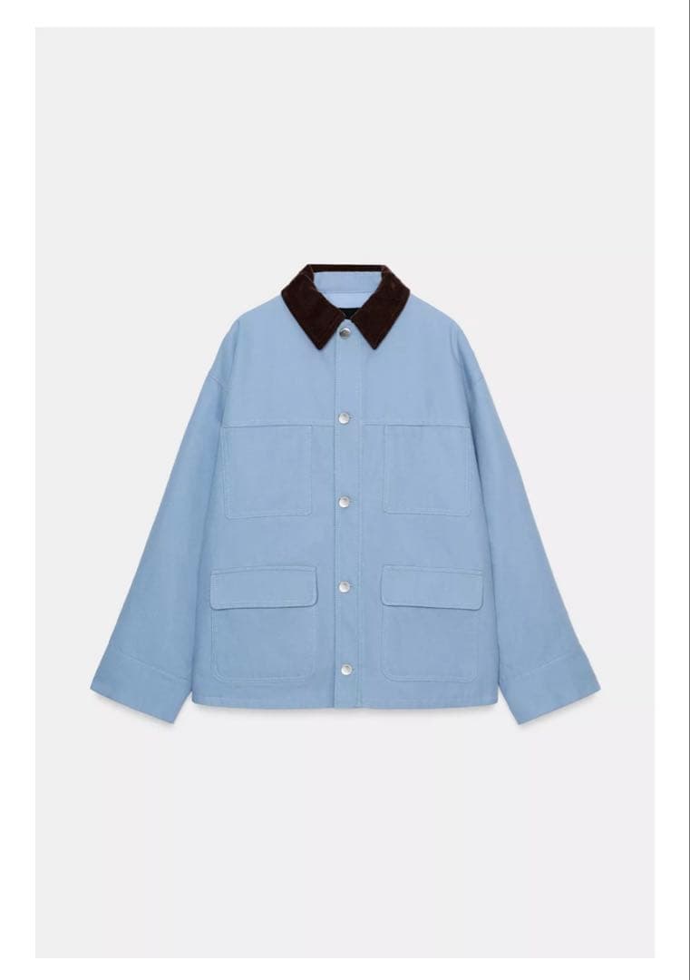 ZARA 今期　コントラストカラーパフジャケット　空色　M