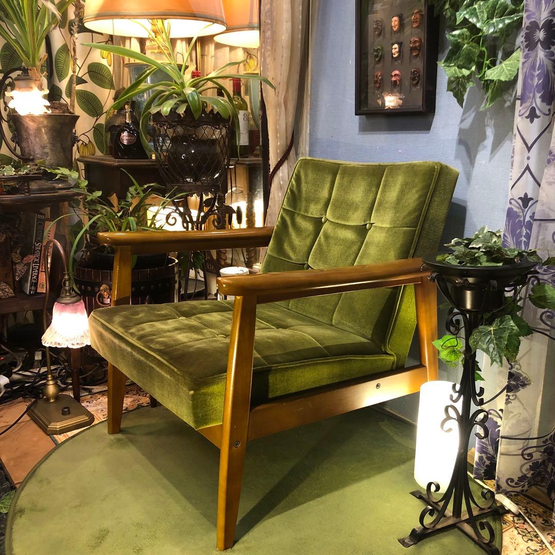 き*)様 ヴィンテージ カリモク６０　1シーター チェア　ソファ　モケットグリー