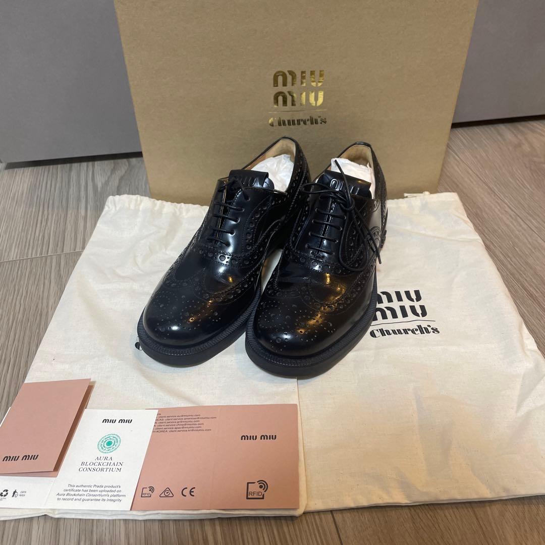 【極美品】ミュウミュウ　チャーチ　オックスフォードブロークシューズ　ブラック