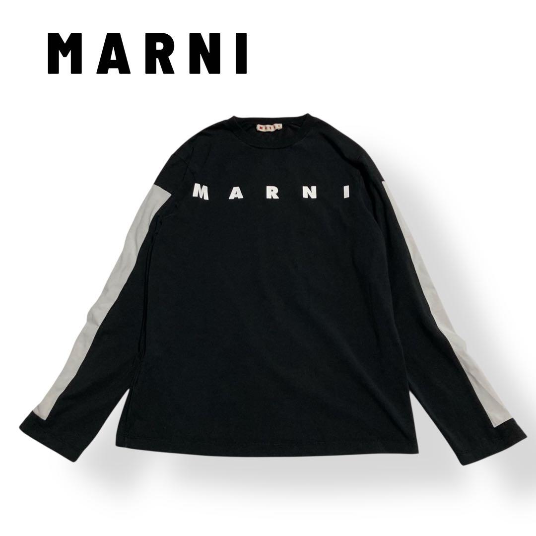 マルニ★MARNI ロゴ ロングスリーブT バイカラー カットソー ブラック M
