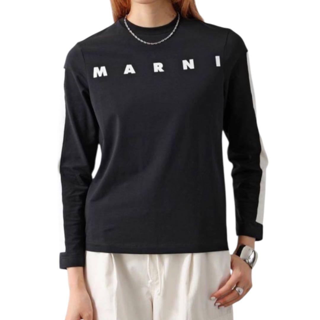 マルニ★MARNI ロゴ ロングスリーブT バイカラー カットソー ブラック M