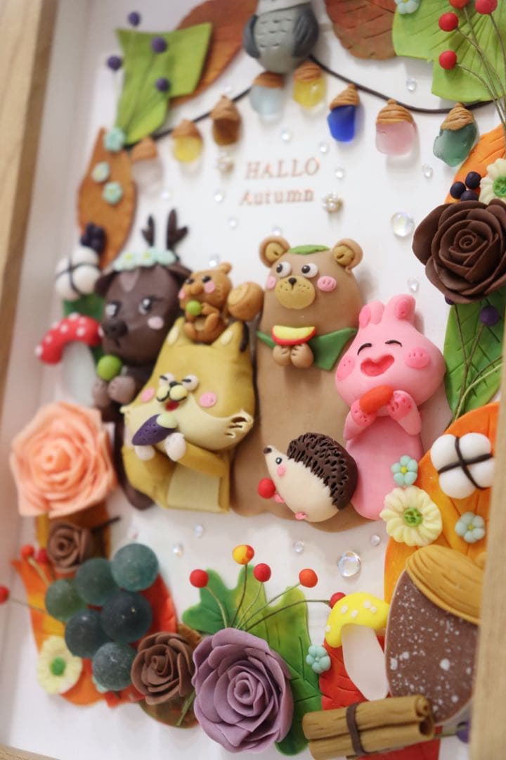 【現品限り　森の仲間と秋のハーモーニー】　シーグラスアート