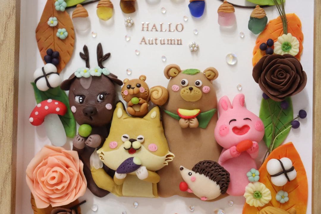 【現品限り　森の仲間と秋のハーモーニー】　シーグラスアート