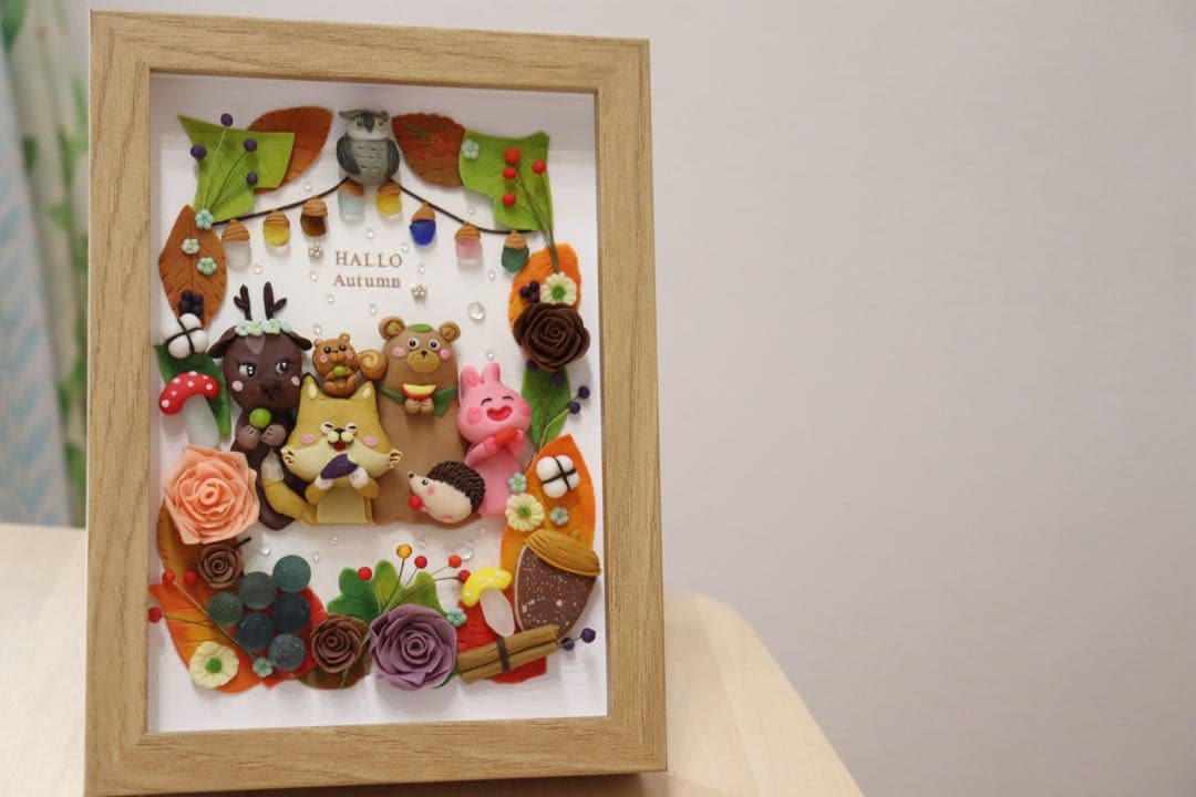 【現品限り　森の仲間と秋のハーモーニー】　シーグラスアート