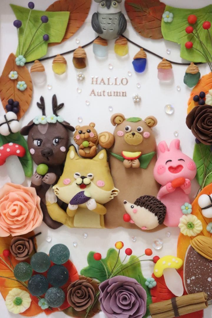 【現品限り　森の仲間と秋のハーモーニー】　シーグラスアート